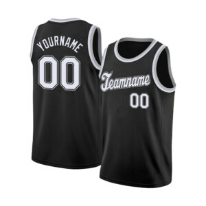 Custom Black White-Gray Round Neck Rib-Knit Basketball Jersey