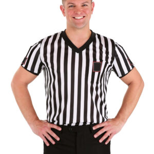 Men's V-neck Short Sleeve Soccer Uniforms Black White Stripes Soccer Referee Jersey